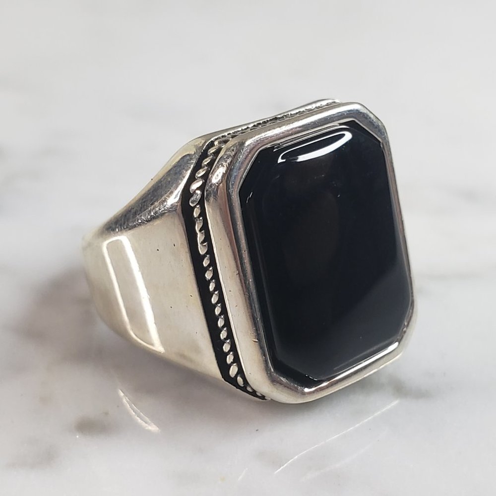 Mens Estate Sterling Silver Modernist Onyx Ring 12.1g E6437 - Picture 4 of 7